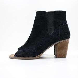 Toms Majorca Black Suede Leather 3" Block Heel Peep Toe Ankle Booties - 10